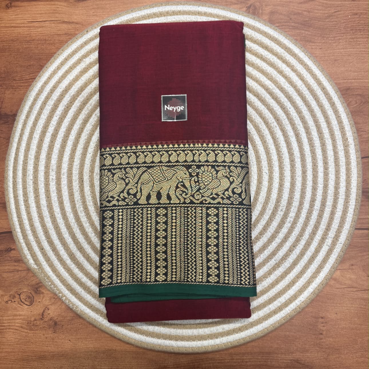 Neyge Pure Cotton Narayanpet Thread Woven Skirt Border Stripe Pallu Saree -  (Maroon)