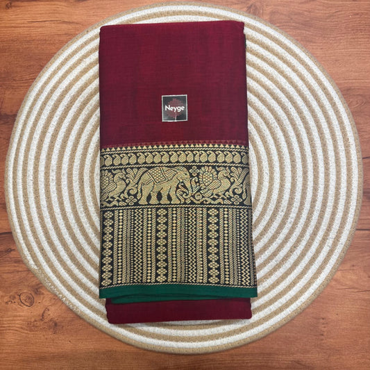 Neyge Pure Cotton Narayanpet Thread Woven Skirt Border Stripe Pallu Saree -  (Maroon)