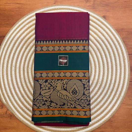 Neyge Pure Cotton Narayanpet Thread Woven Skirt Border Stripe Pallu Saree -   (Mejenta)