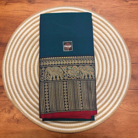 Neyge Pure Cotton Narayanpet Thread Woven Skirt Border Stripe Pallu Saree -  (Teal)