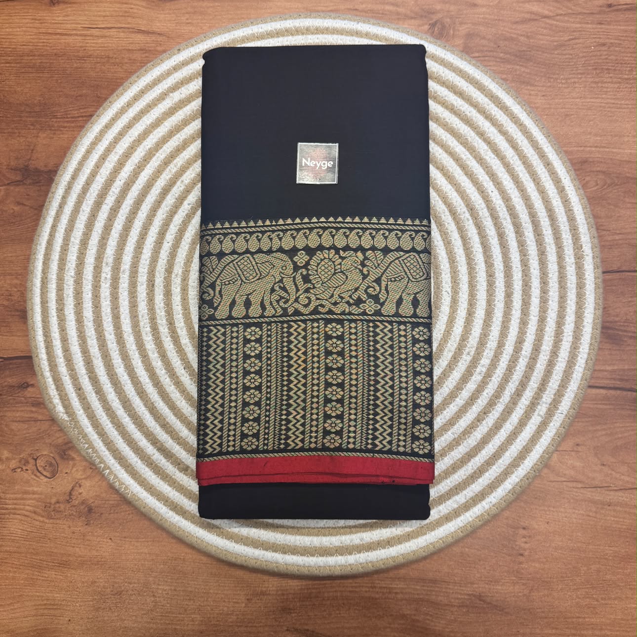 Neyge Pure Cotton Narayanpet Thread Woven Skirt Border Stripe Pallu Saree -  (Black)