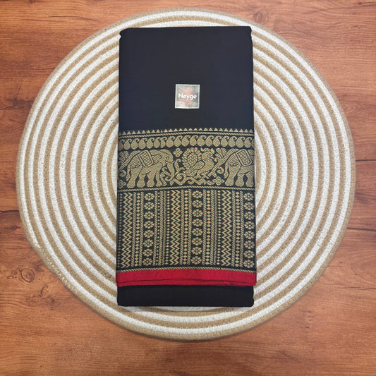 Neyge Pure Cotton Narayanpet Thread Woven Skirt Border Stripe Pallu Saree -  (Black)