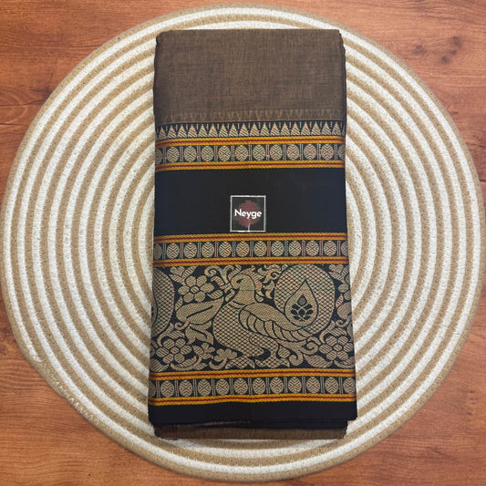 Neyge Pure Cotton Narayanpet Thread Woven Skirt Border Stripe Pallu Saree -   (Grey)