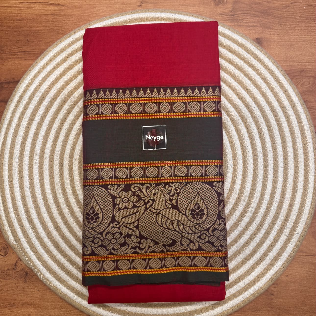 Neyge Pure Cotton Narayanpet Thread Woven Skirt Border Stripe Pallu Saree -  (Orange)