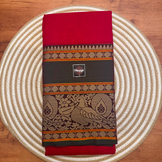 Neyge Pure Cotton Narayanpet Thread Woven Skirt Border Stripe Pallu Saree -  (Orange)