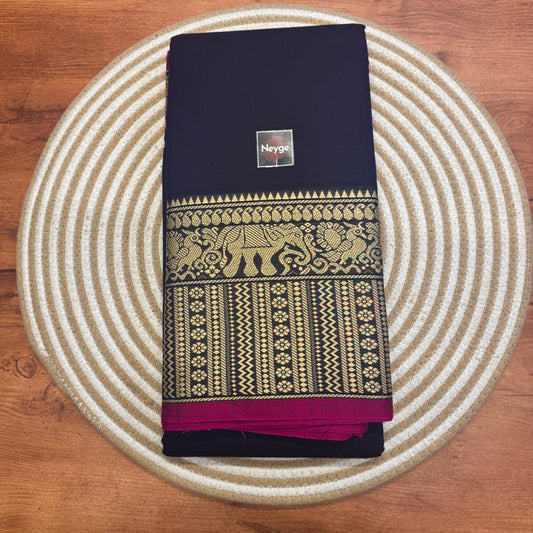 Neyge Pure Cotton Narayanpet Thread Woven Skirt Border Stripe Pallu Saree -    (Purple)