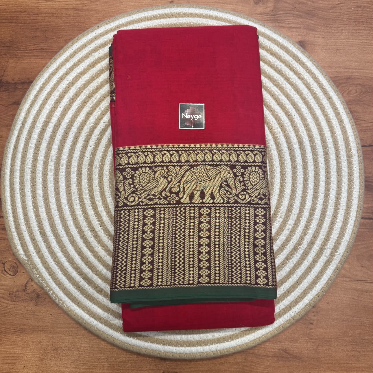 Neyge Pure Cotton Narayanpet Thread Woven Skirt Border Stripe Pallu Saree -  (Red)