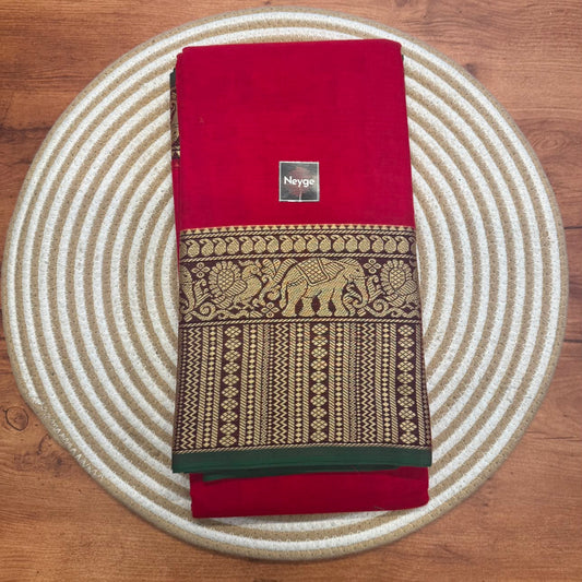 Neyge Pure Cotton Narayanpet Thread Woven Skirt Border Stripe Pallu Saree -  (Red)