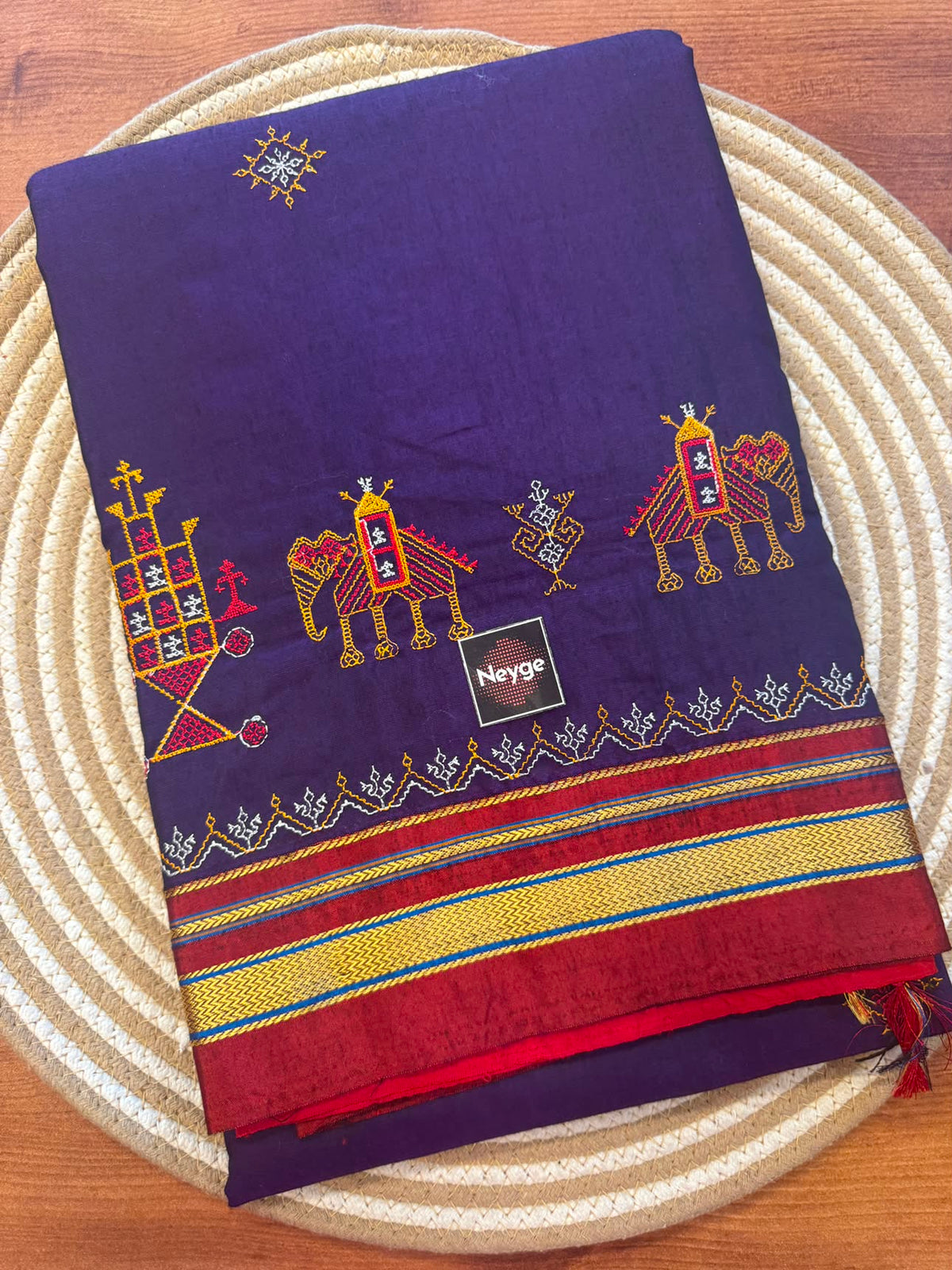 Neyge Ilkal Traditional Cotton Silk Kasuti Handloom Saree with Pure Silk Tope Pallu - Blue