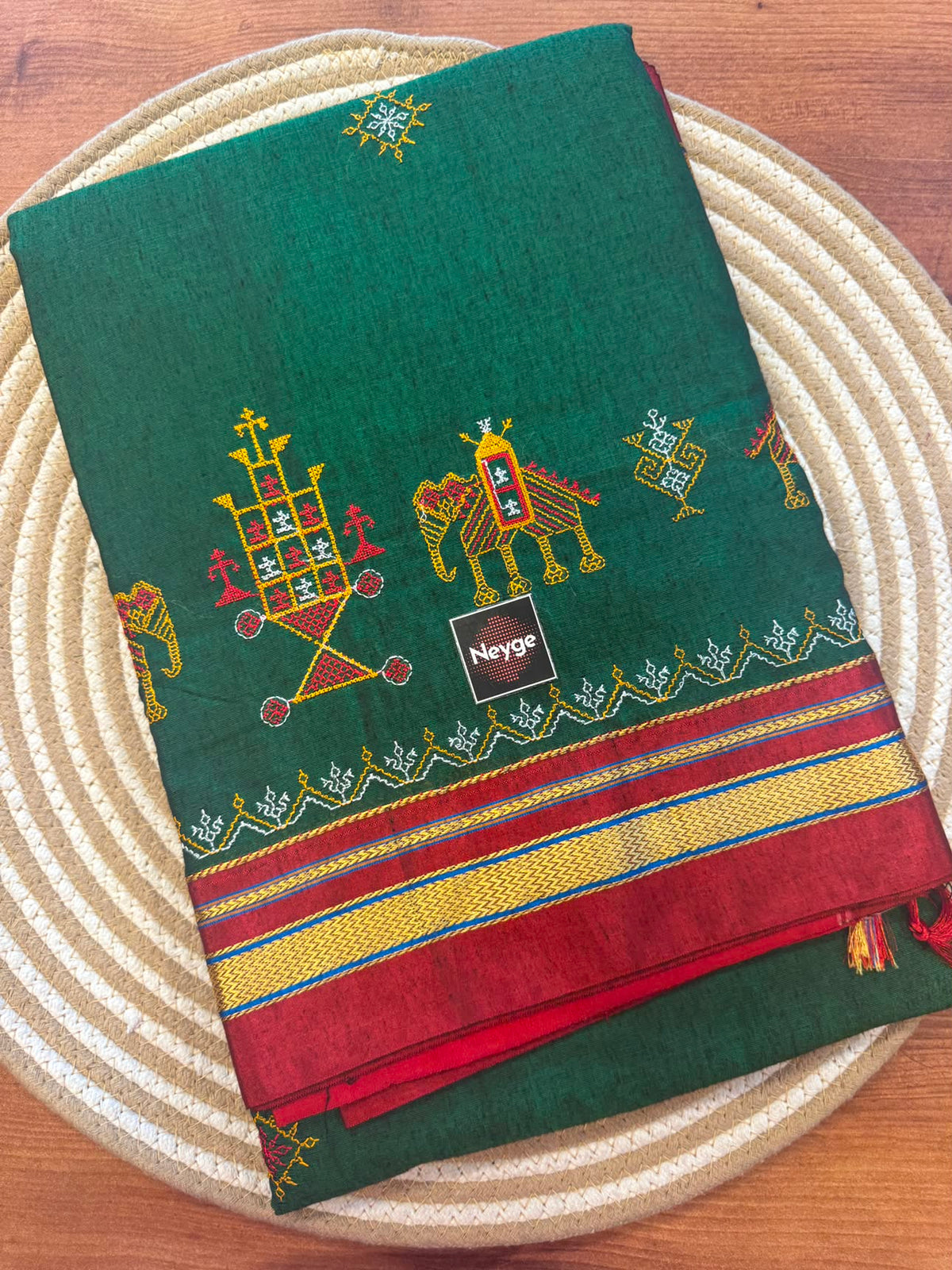Neyge Ilkal Traditional Cotton Silk Kasuti Handloom Saree with Pure Silk Tope Pallu - Green