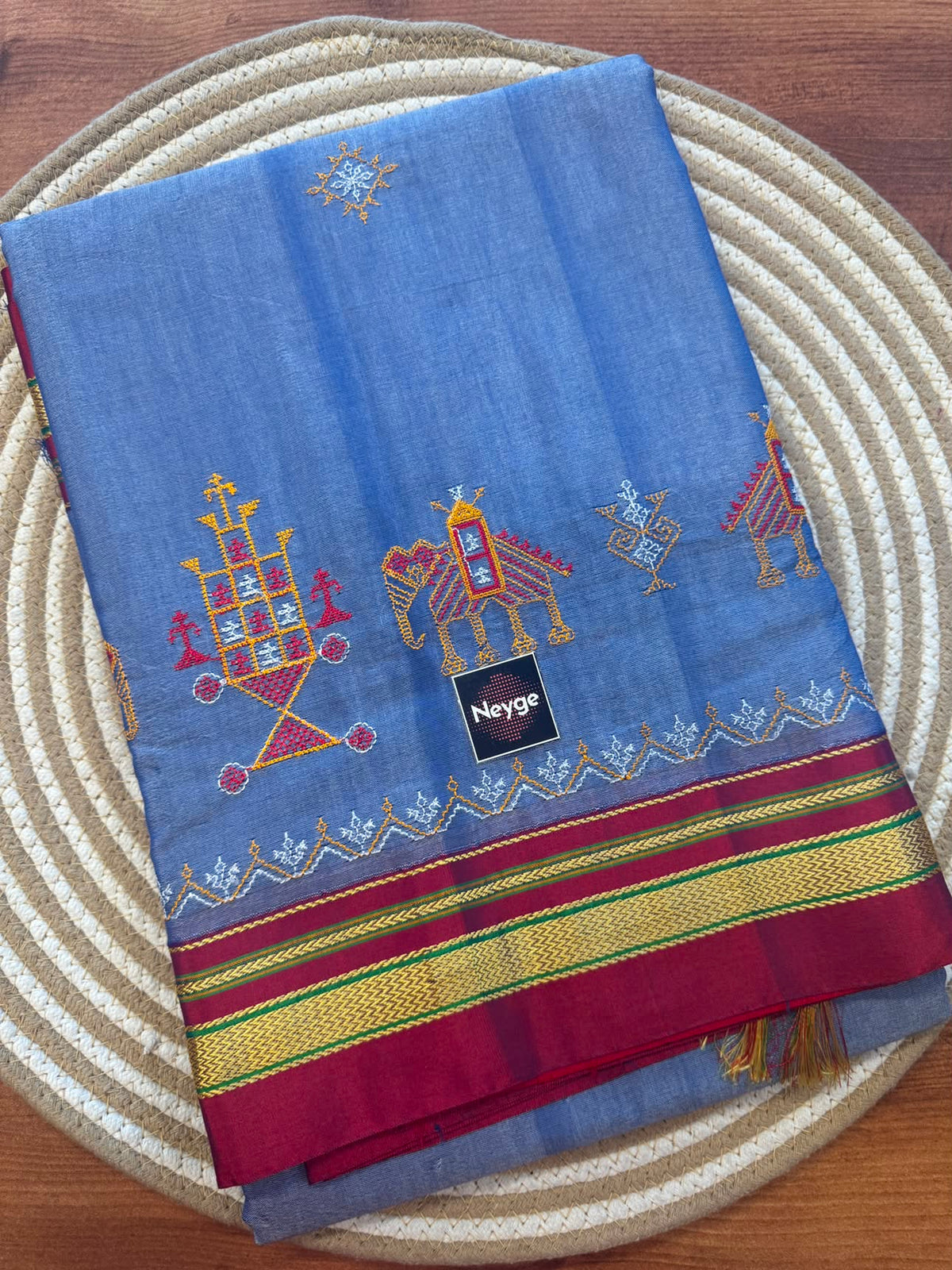 Neyge Ilkal Traditional Cotton Silk Kasuti Handloom Saree with Pure Silk Tope Pallu - Lavender