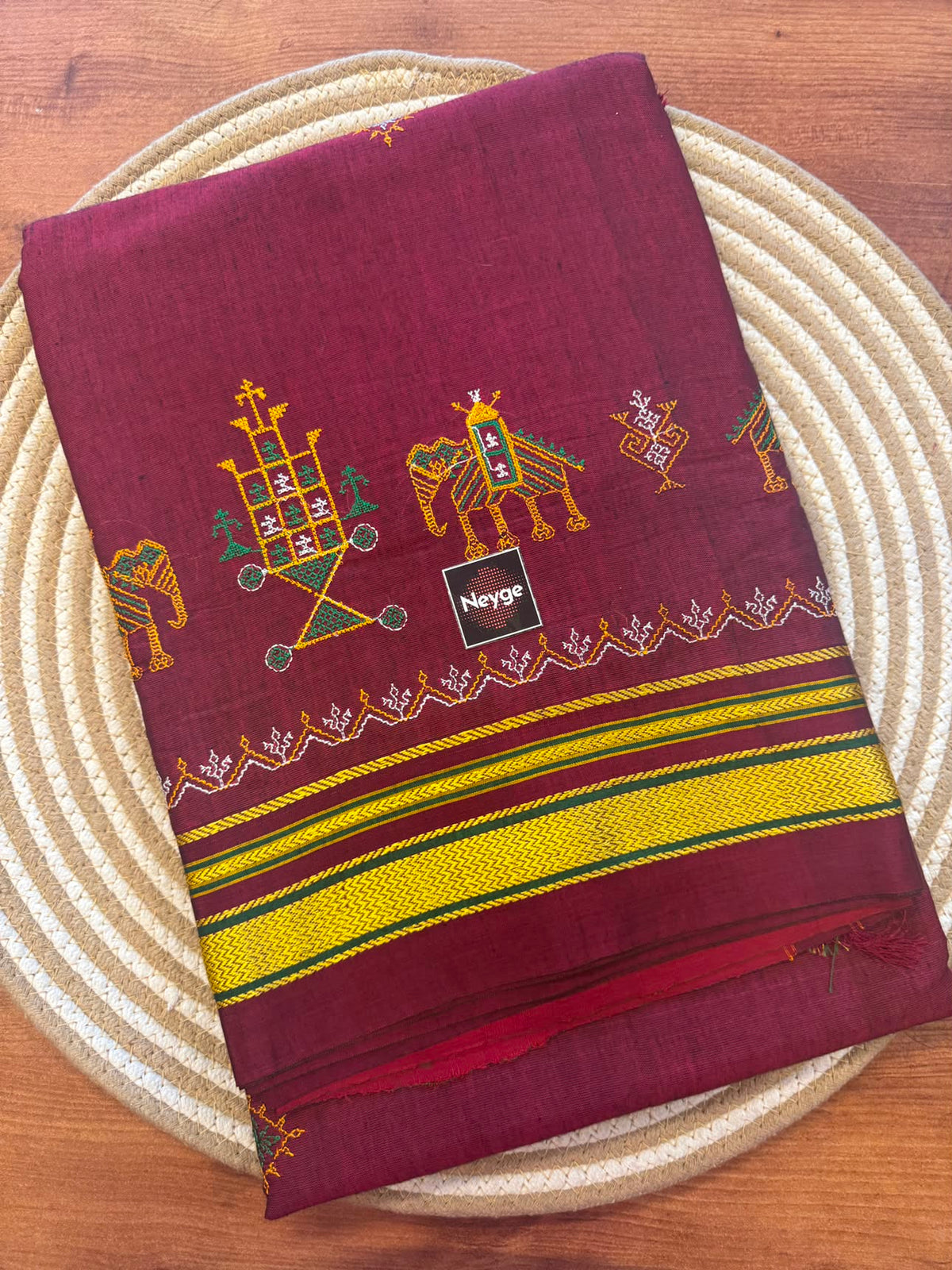 Neyge Ilkal Traditional Cotton Silk Kasuti Handloom Saree with Pure Silk Tope Pallu - Maroon