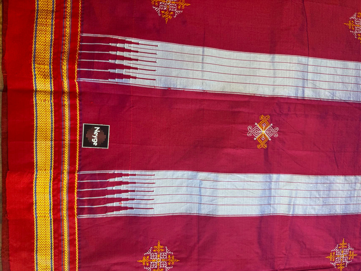 Neyge Ilkal Traditional Cotton Silk Kasuti Handloom Saree with Pure Silk Tope Pallu - Orange