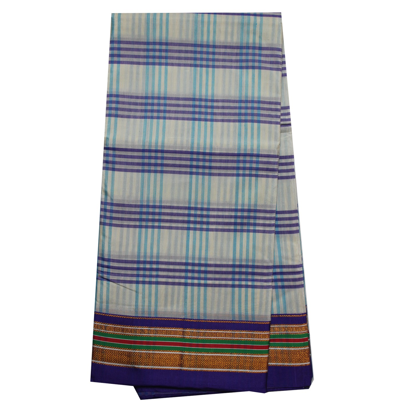 Neyge Ilkal Handwoven Cotton Silk Four Line Checkered Patterened Traditional Border Stripe Pallu Saree