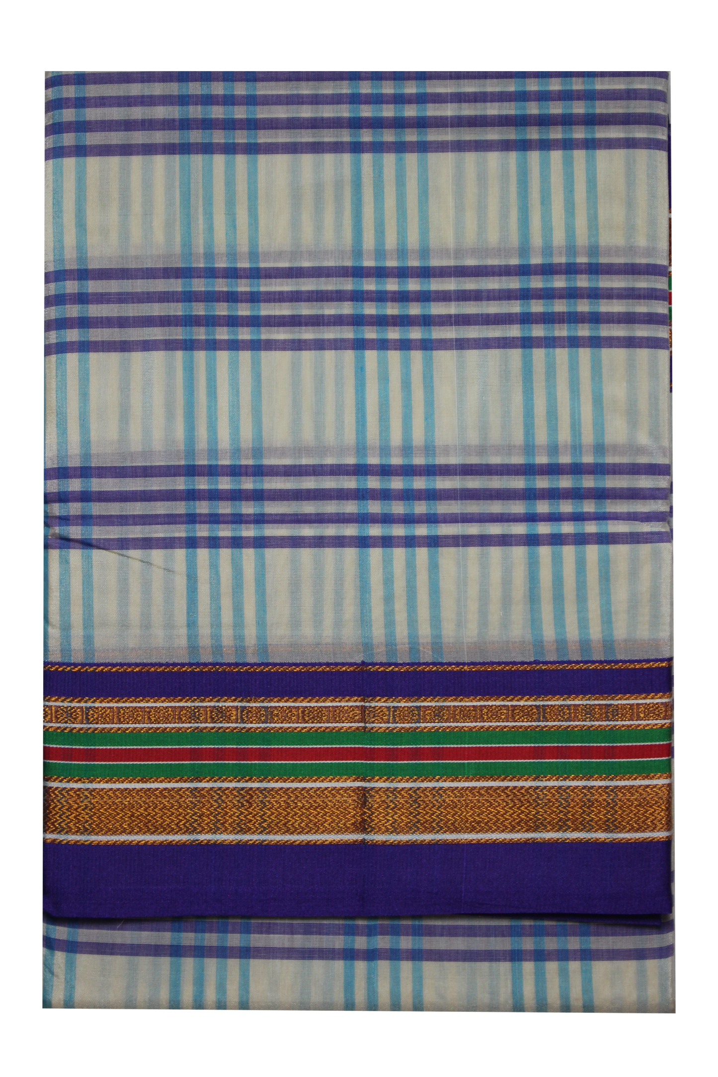 Neyge Ilkal Handwoven Cotton Silk Four Line Checkered Patterened Traditional Border Stripe Pallu Saree