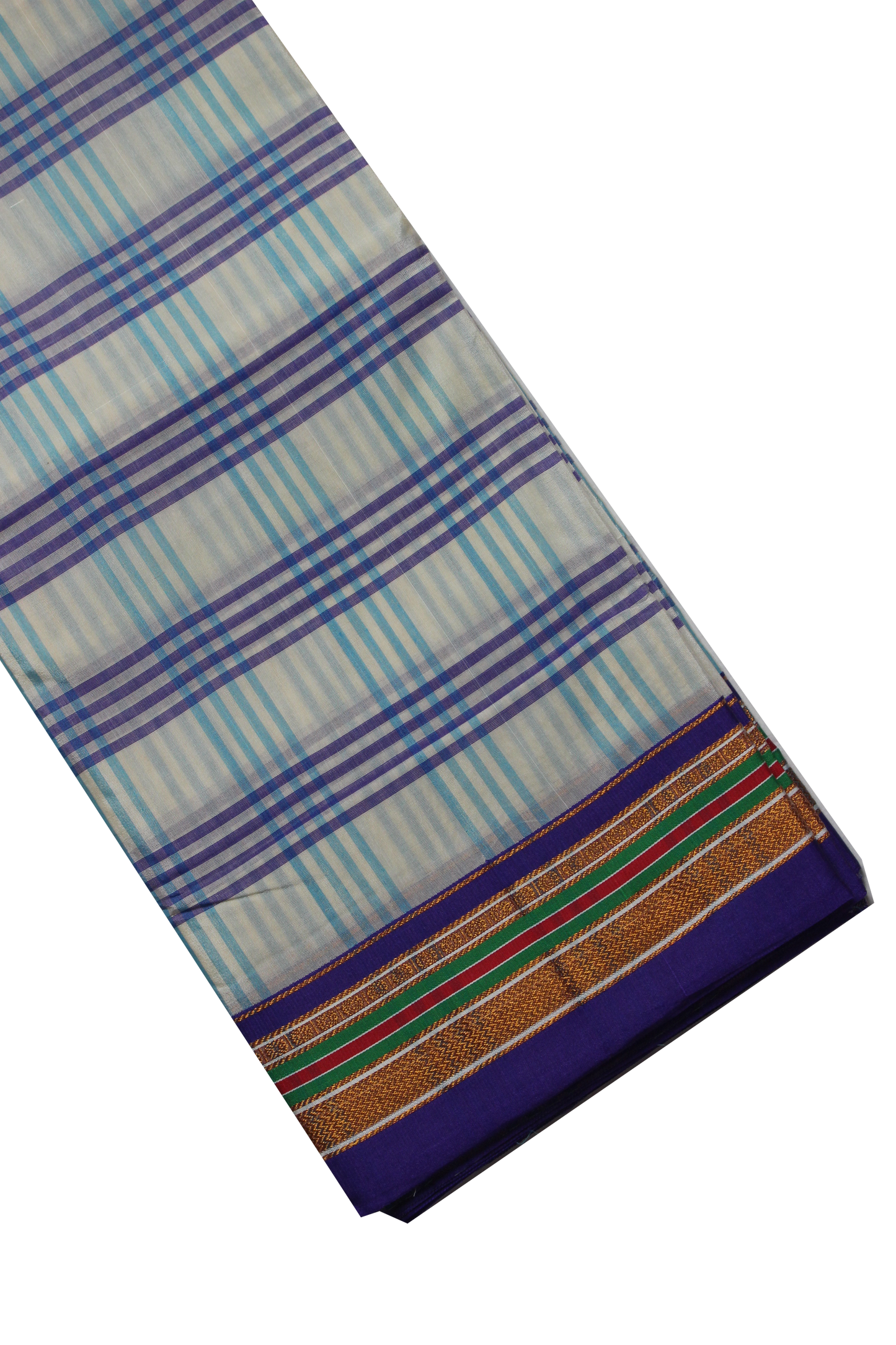 Neyge Ilkal Handwoven Cotton Silk Four Line Checkered Patterened Traditional Border Stripe Pallu Saree