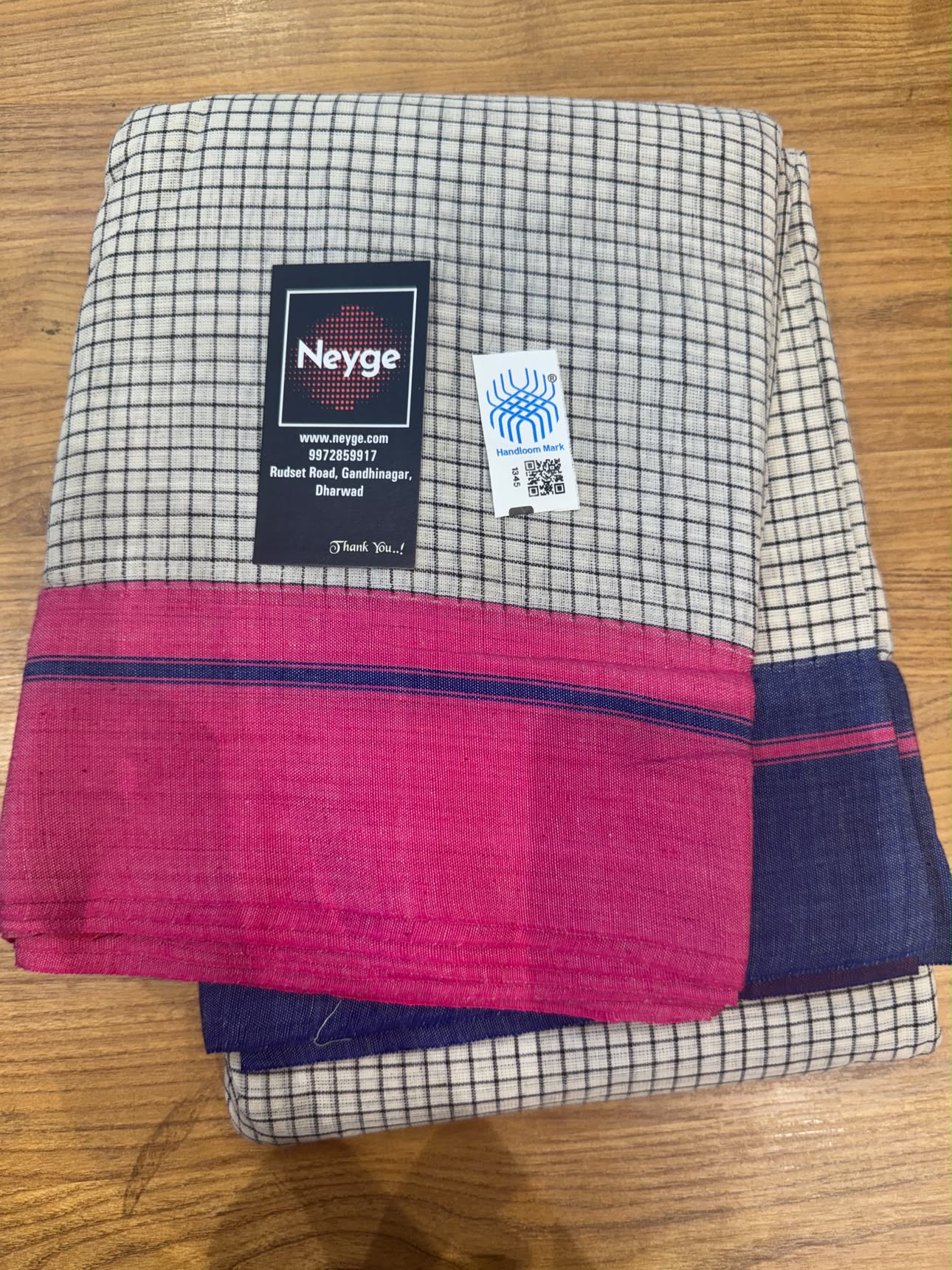 Neyge Ilkal Patteda Anchu Pure Cotton Elegant Checkered Pattern Plain Border Stripe Pallu - Cream