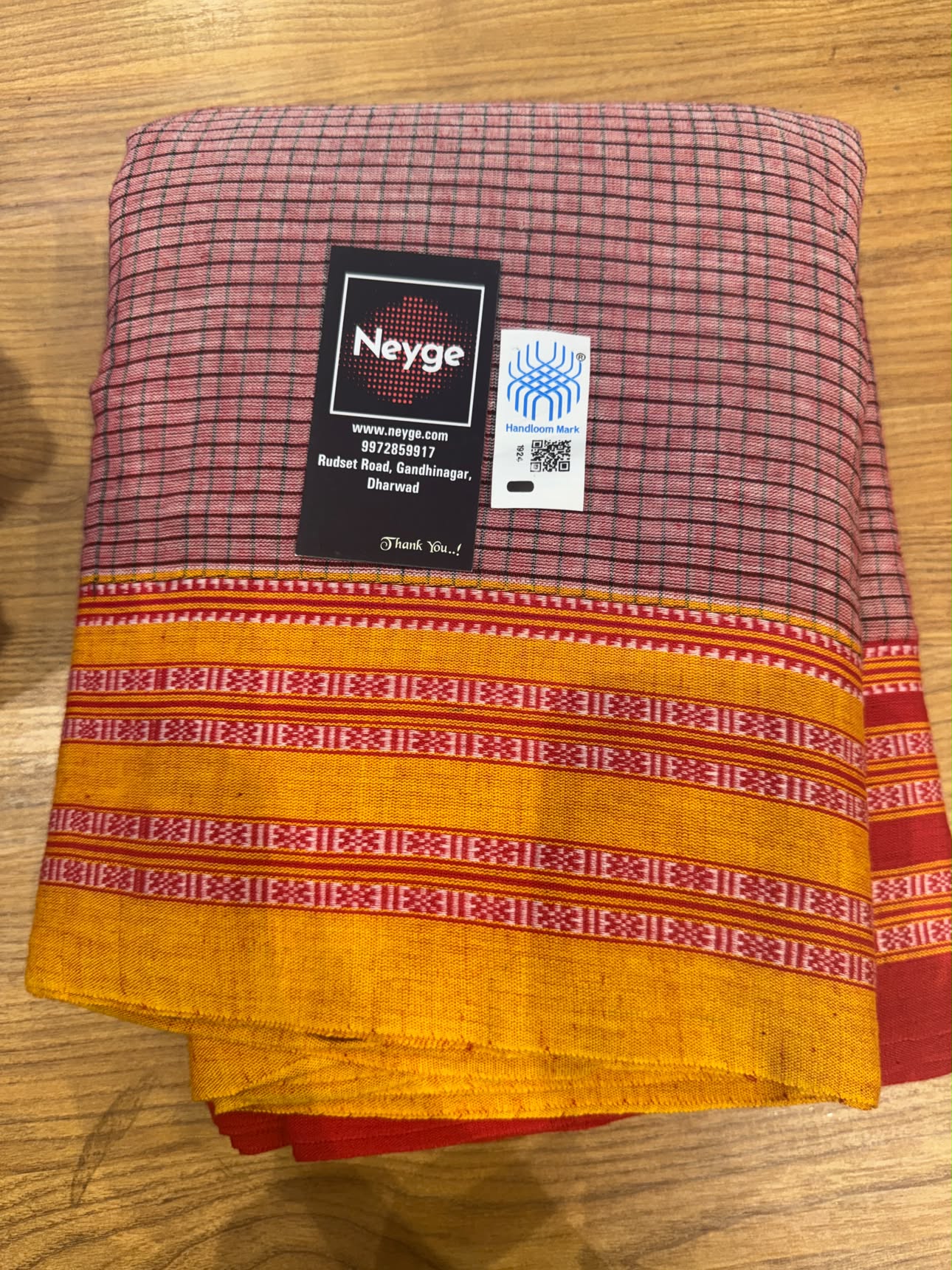 Neyge Ilkal Patteda Anchu Pure Cotton Elegant Checkered Pattern Plain Border Stripe Pallu - Pink