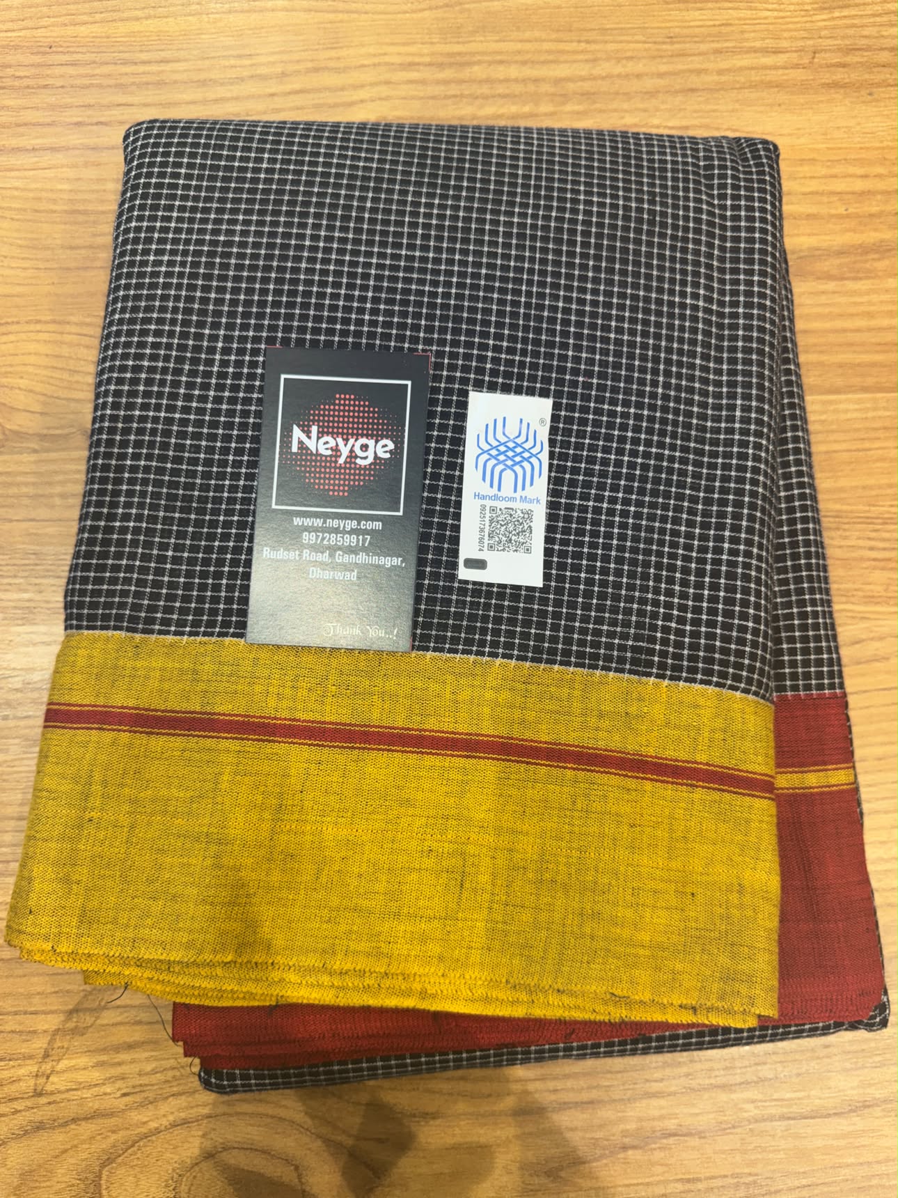 Neyge Ilkal Patteda Anchu Pure Cotton Elegant Checkered Pattern Plain Border Stripe Pallu - Yellow Red