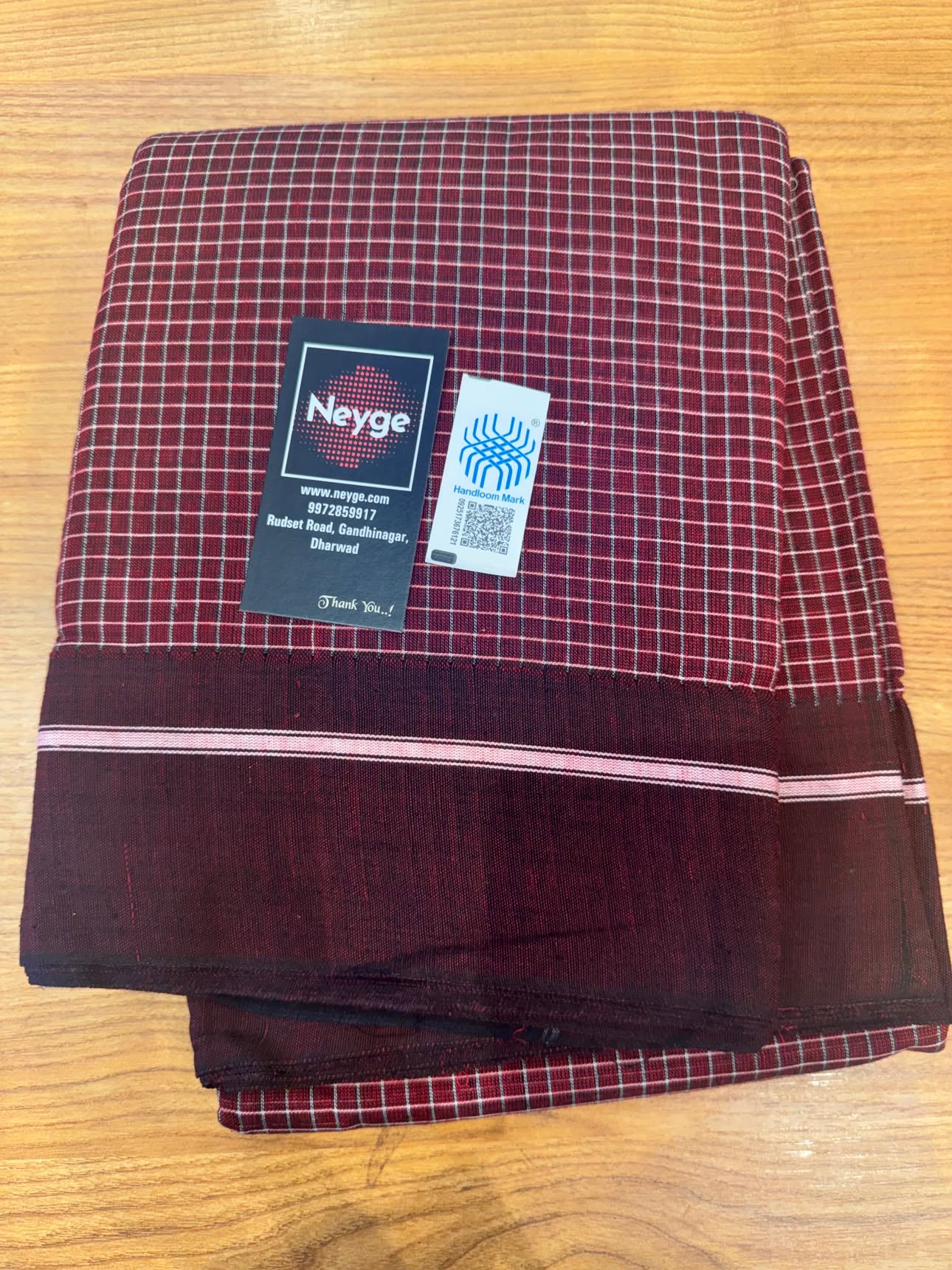 Neyge Ilkal Patteda Anchu Pure Cotton Elegant Checkered Pattern Plain Border Stripe Pallu - Maroon