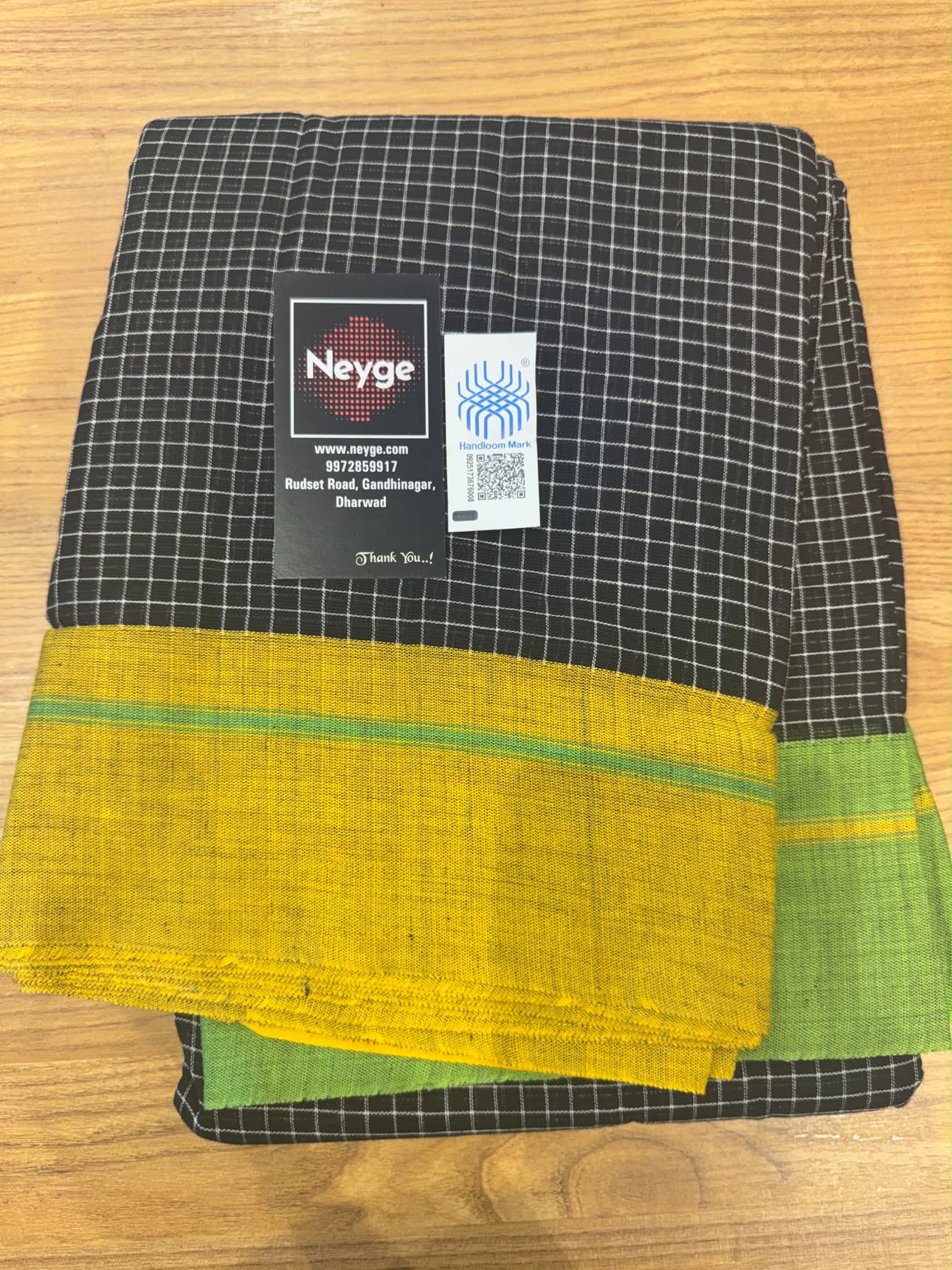 Neyge Ilkal Patteda Anchu Pure Cotton Elegant Checkered Pattern Plain Border Stripe Pallu Yellow Green