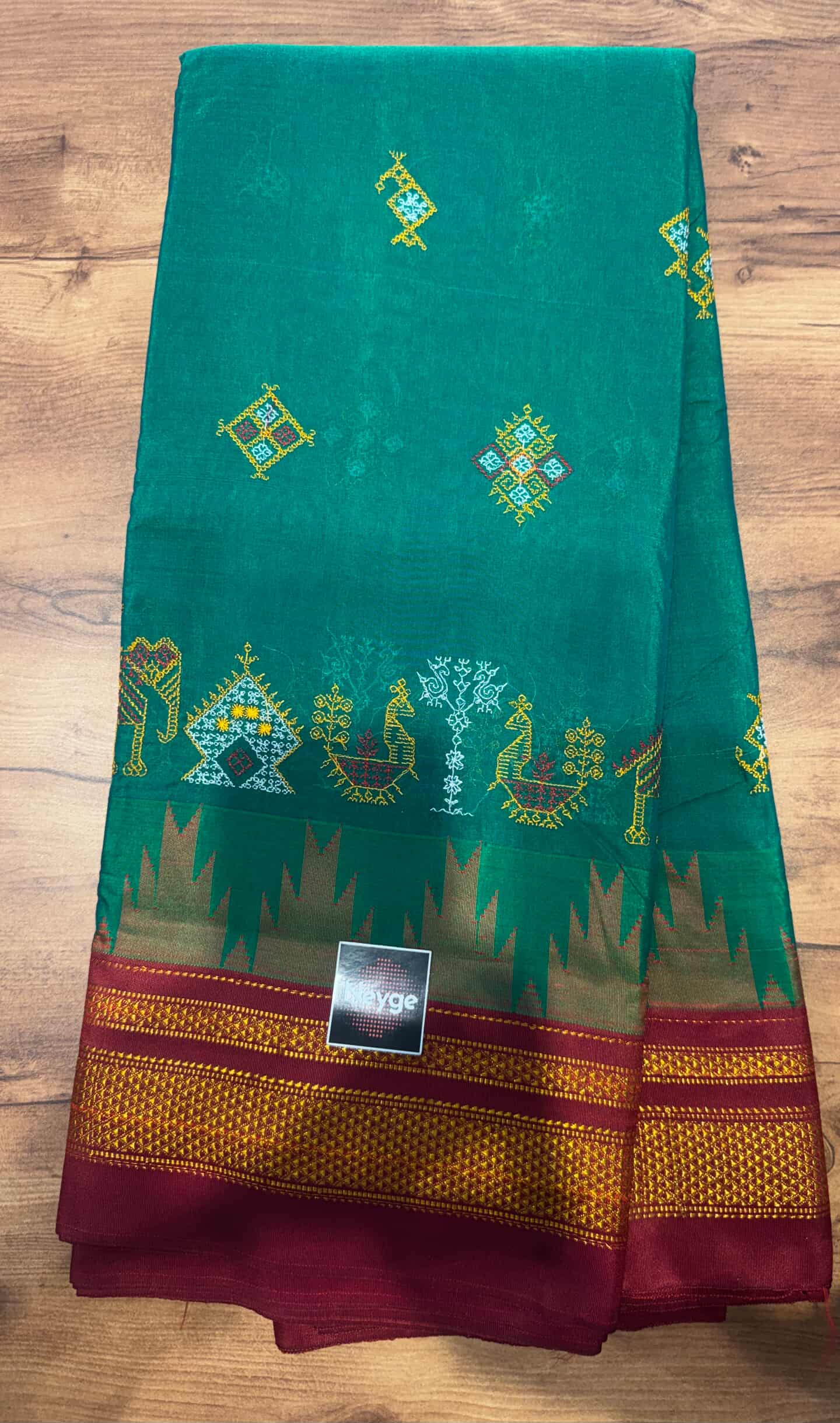 Neyge Ilkal Pure Cotton Silk Dharwad Kasuti Saree Temple Gadwal Chikkiparas Border Tope Pallu Saree -BottolGreen
