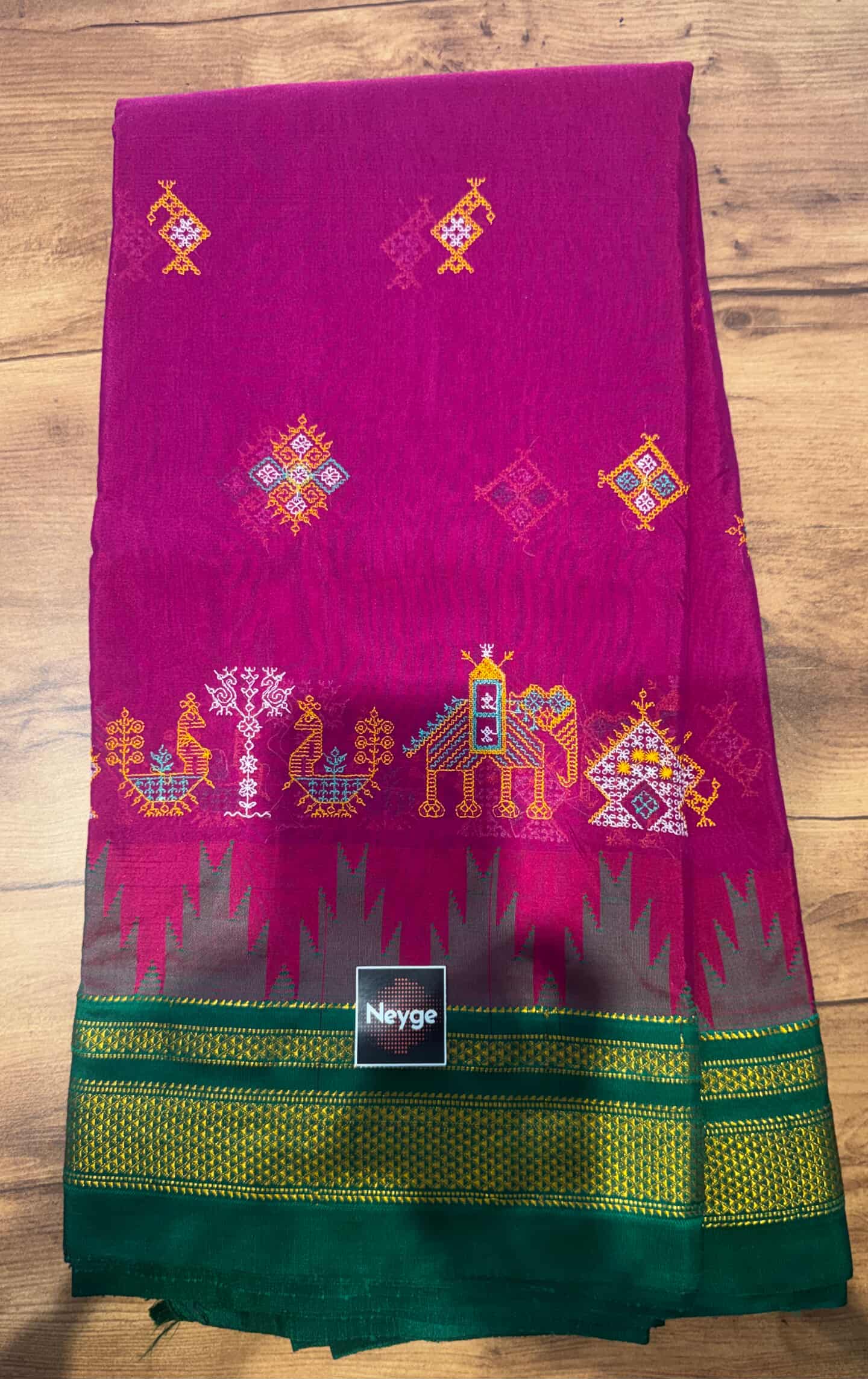Neyge Ilkal Pure Cotton Silk Dharwad Kasuti Saree Temple Gadwal Chikkiparas Border Tope Pallu Saree -Pink