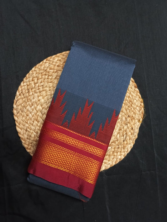 Neyge Ilkal Pure Cotton Silk Saree Temple Gadwal Chikkiparas Border Tope Pallu Saree (Grey_Red)