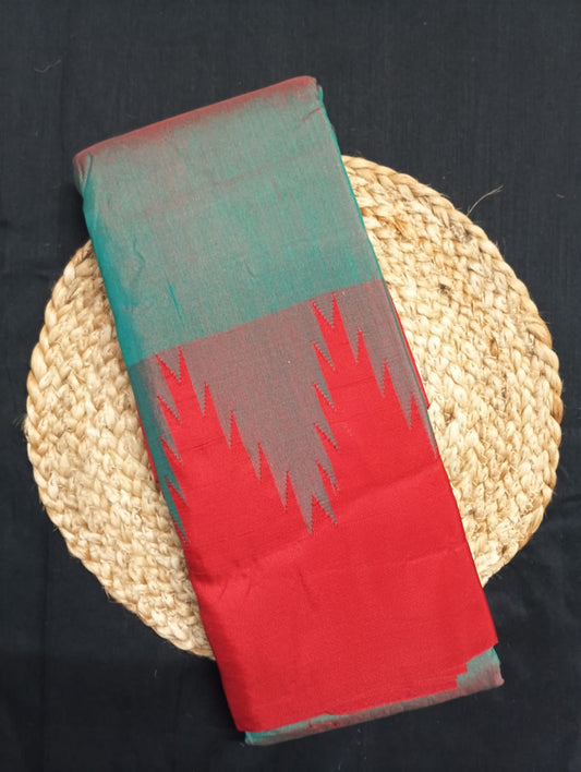 Neyge Ilkal Pure Cotton Silk Saree Big Temple Gadwal Border Traditional Pallu Saree (lightGreen_Red)