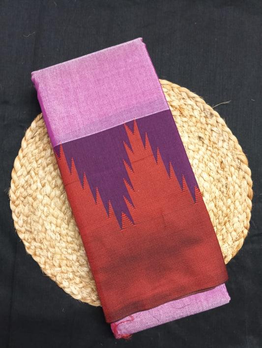 Neyge Ilkal Pure Cotton Silk Saree Big Temple Gadwal Border Traditional Pallu Saree (Lavender_Red)