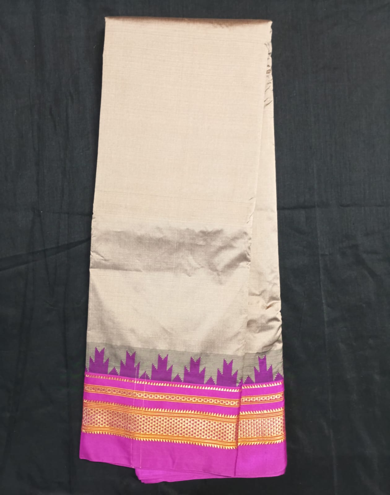 Neyge Ilkal Pure Cotton Silk Saree Temple Gadwal Chikkiparas Border Tope Pallu Saree (Biscuti_Pink)