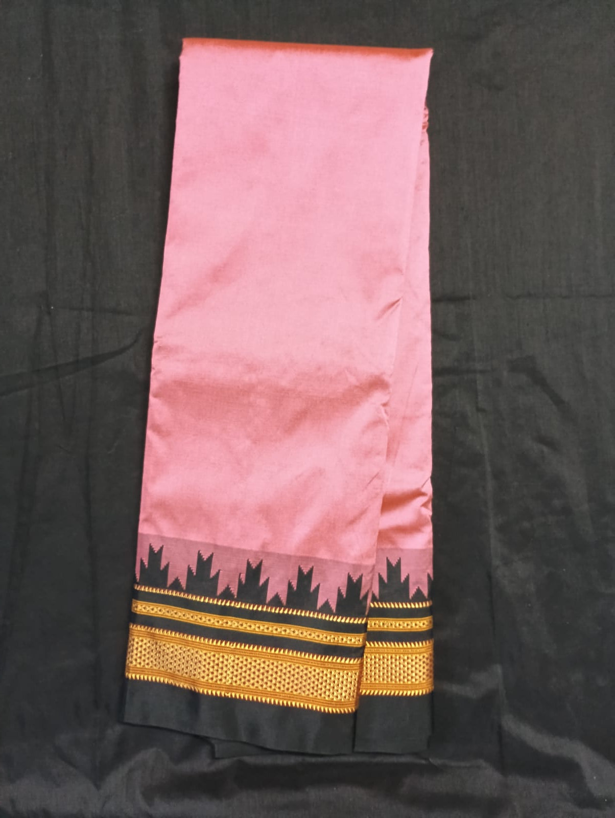 Neyge Ilkal Pure Cotton Silk Saree Temple Gadwal Chikkiparas Border Tope Pallu Saree (Pink_Black)