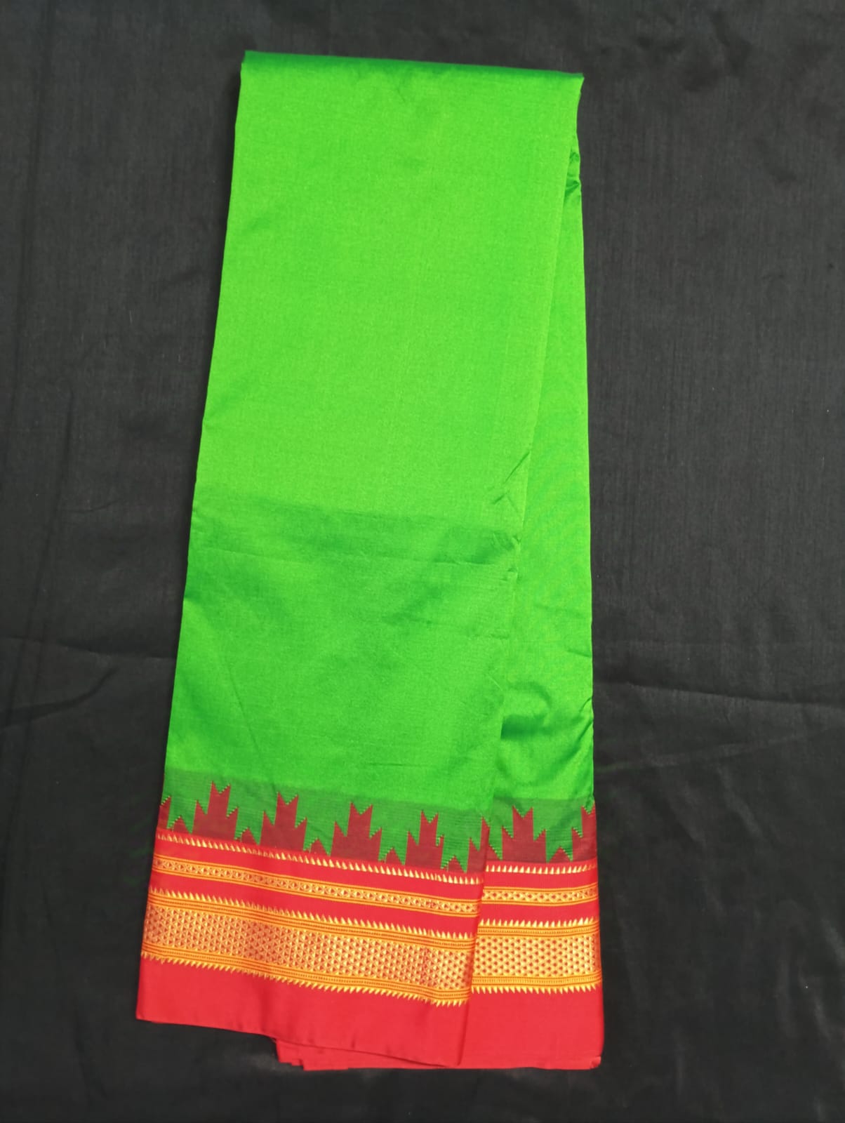 Neyge Ilkal Pure Cotton Silk Saree Temple Gadwal Chikkiparas Border Tope Pallu Saree (LightGreen_Red)