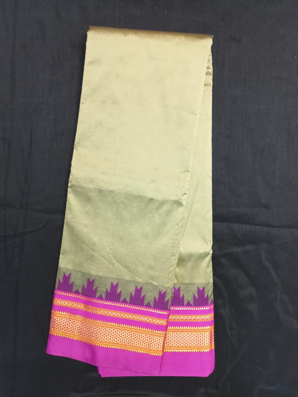 Neyge Ilkal Pure Cotton Silk Saree Temple Gadwal Chikkiparas Border Tope Pallu Saree (OliveGreen_Pink)