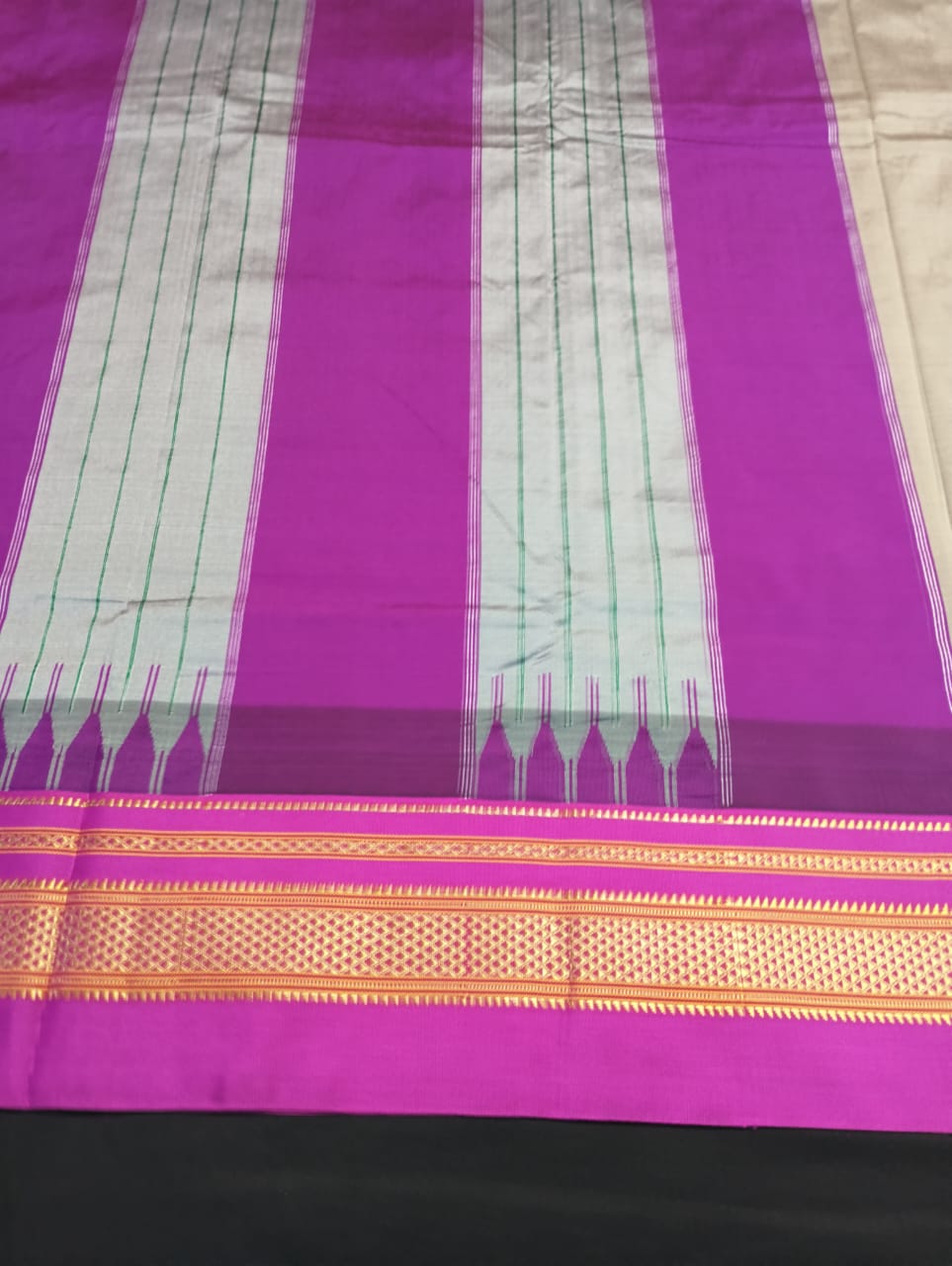 Neyge Ilkal Pure Cotton Silk Saree Temple Gadwal Chikkiparas Border Tope Pallu Saree (Biscuti_Pink)