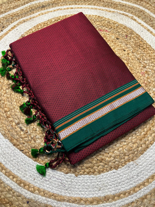 Neyge Cottonsilk Premium Quality Khun Saree_Running Pallu and Running Blouse_Maroon