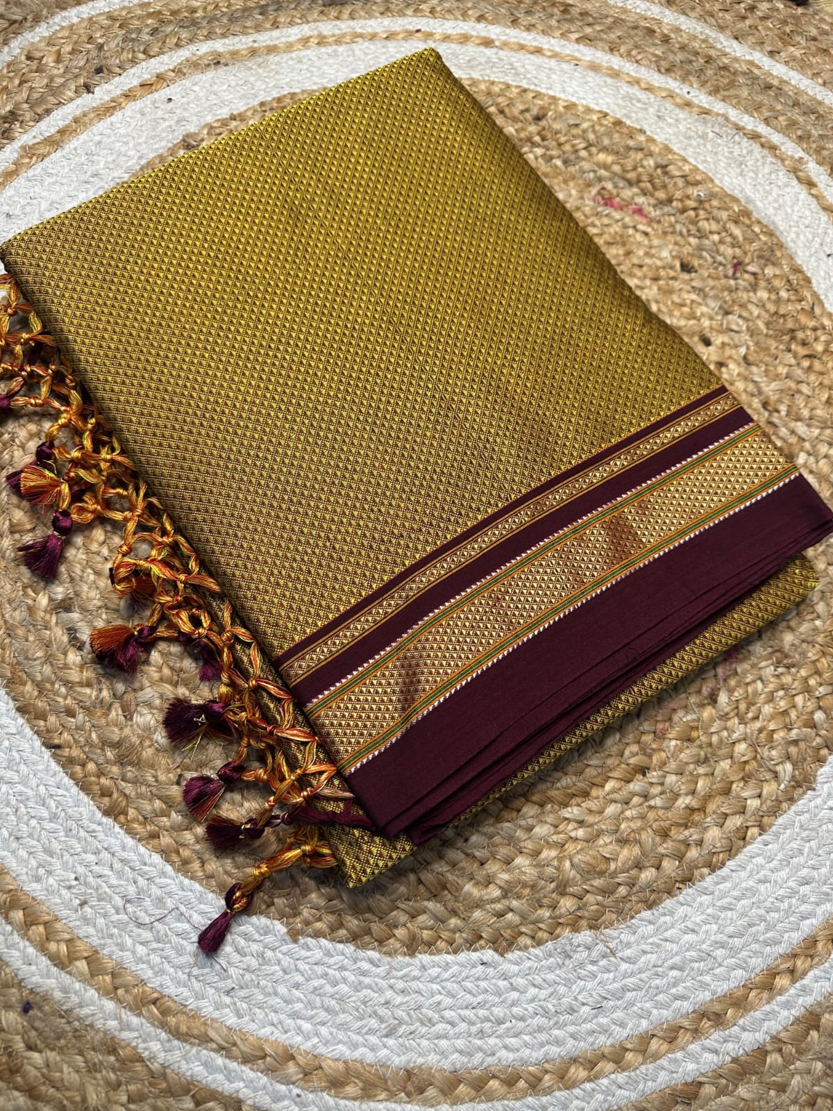 Neyge Cottonsilk Premium Quality Khun Saree_Running Pallu and Running Blouse_Mustard