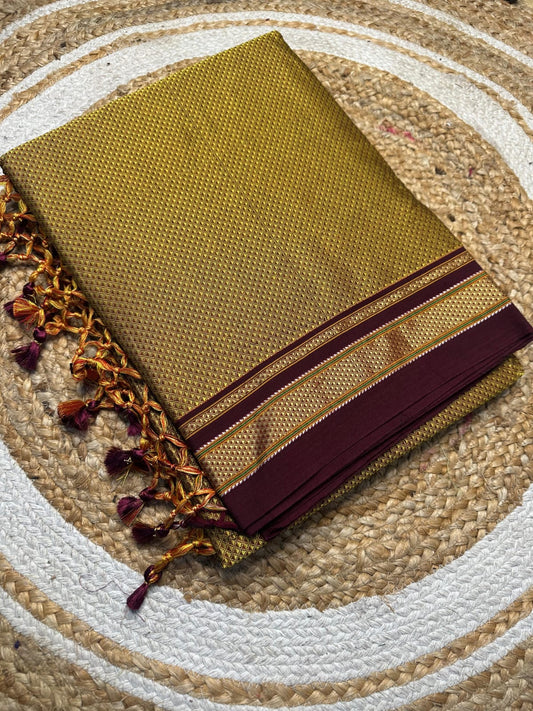 Neyge Cottonsilk Premium Quality Khun Saree_Running Pallu and Running Blouse_Mustard