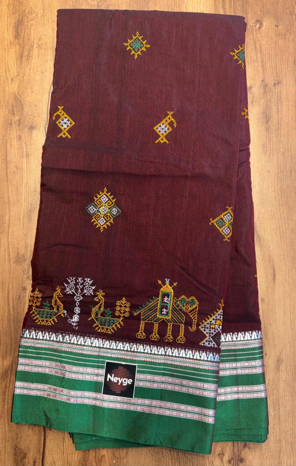 Neyge Premium Cotton Silk Dharwad Kasuti Saree with Contrast Narayanpet Border & Stripe Pallu - Maroon