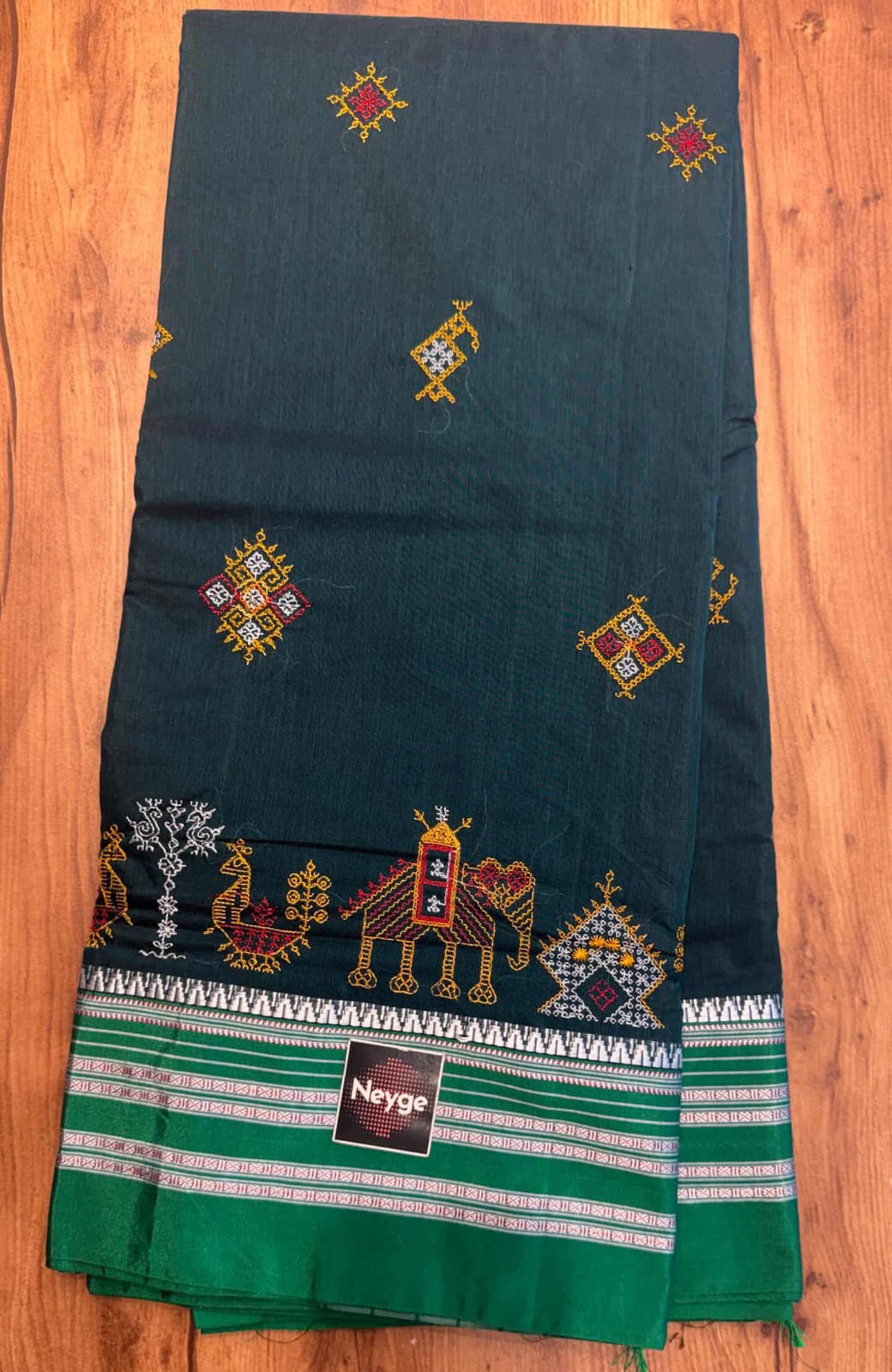 Neyge Premium Cotton Silk Dharwad Kasuti Saree with Contrast Narayanpet Border & Stripe Pallu - Teal