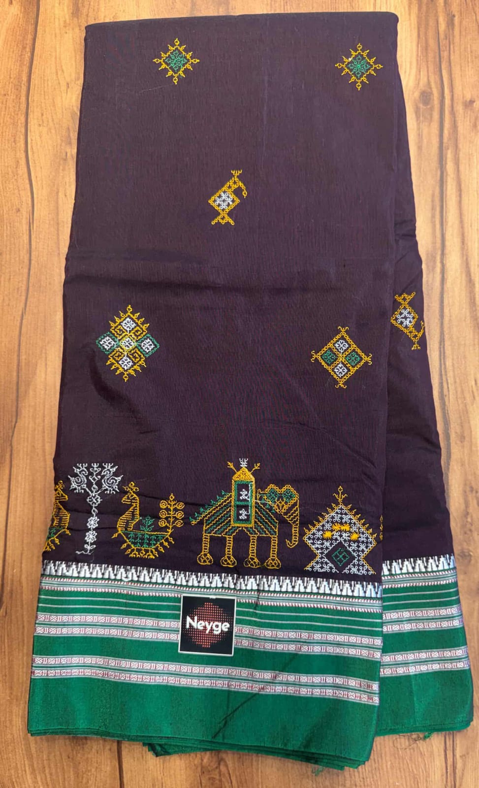 Neyge Premium Cotton Silk Dharwad Kasuti Saree with Contrast Narayanpet Border & Stripe Pallu - DarkMaroon