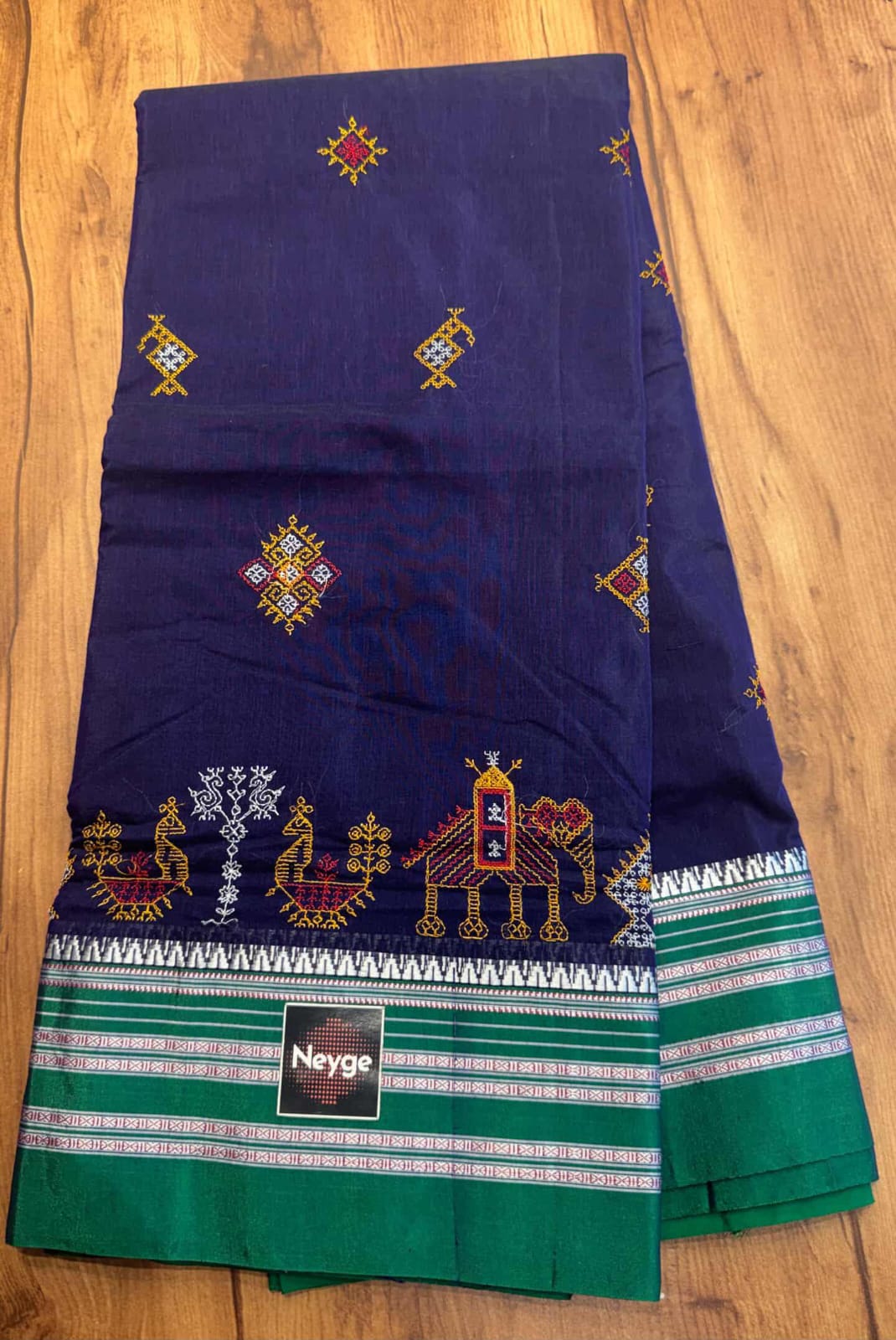 Neyge Premium Cotton Silk Dharwad Kasuti Saree with Contrast Narayanpet Border & Stripe Pallu - RoyalBlue