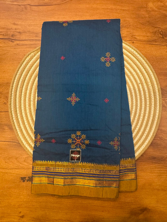 Ilkal Cotton Silk Blend Dharwad Kasuti Handwoven Traditional Border Stripe Pallu Saree - Ananda