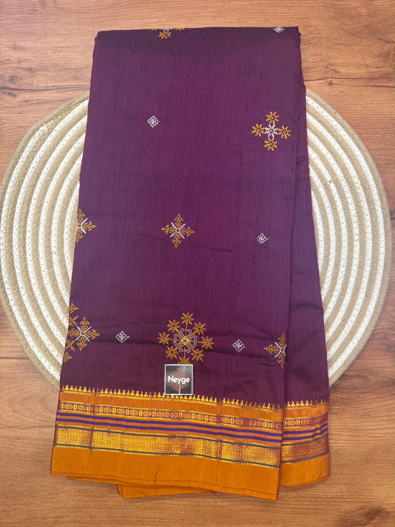 Ilkal Cotton Silk Blend Dharwad Kasuti Handwoven Traditional Border Stripe Pallu Saree - Purple