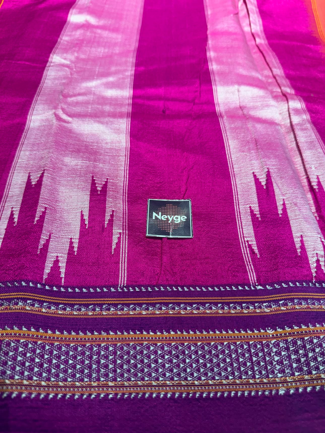 Neyge Pure Cotton Handloom Ilkal Saree with Pure Silk Tope Pallu (Orange )