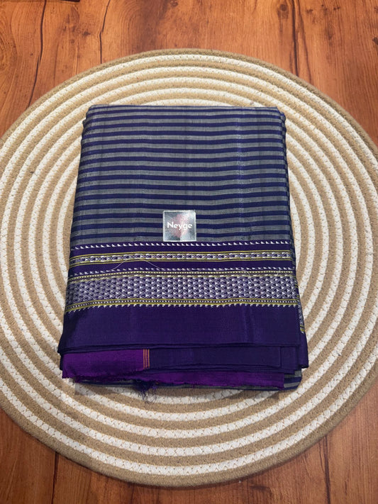 Neyge Pure Cotton Handloom Ilkal Saree with Pure Silk Tope Pallu (Navy blue)