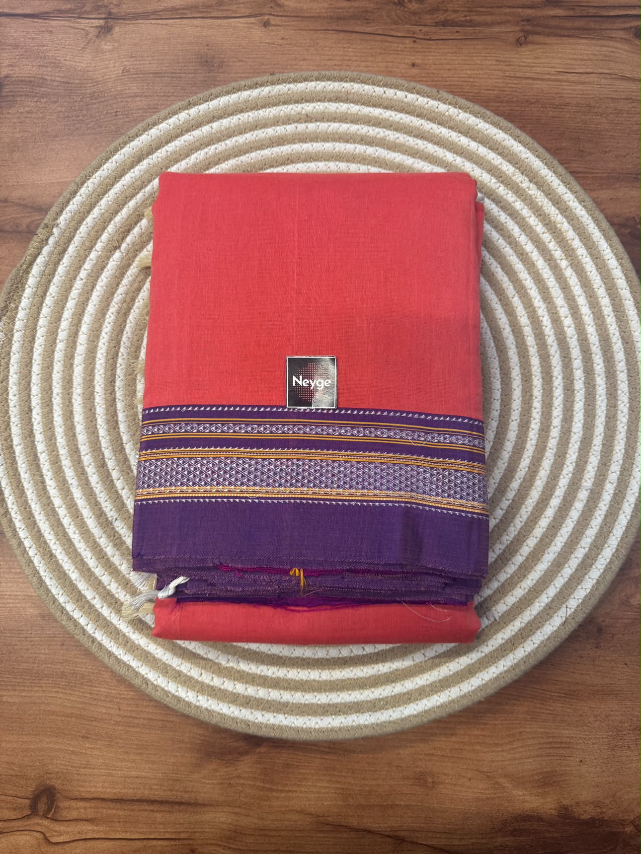 Neyge Pure Cotton Handloom Ilkal Saree with Pure Silk Tope Pallu (Orange )