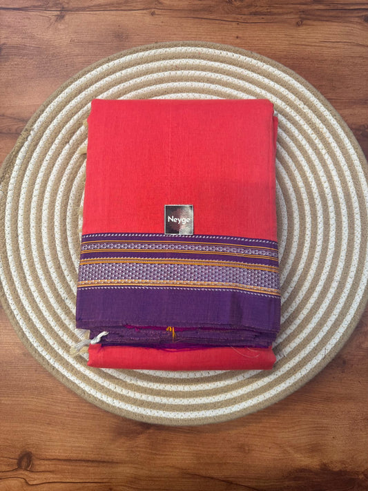 Neyge Pure Cotton Handloom Ilkal Saree with Pure Silk Tope Pallu (Orange )